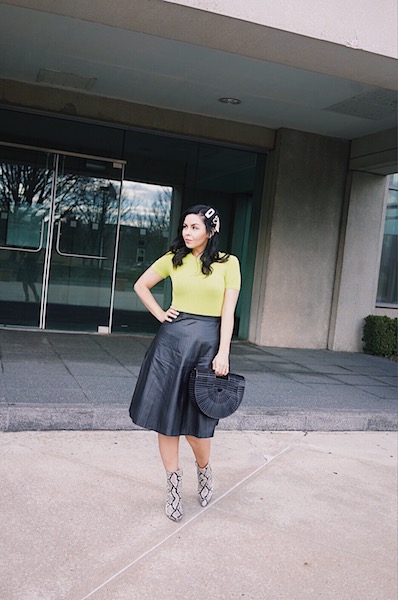 neon top leather skirt