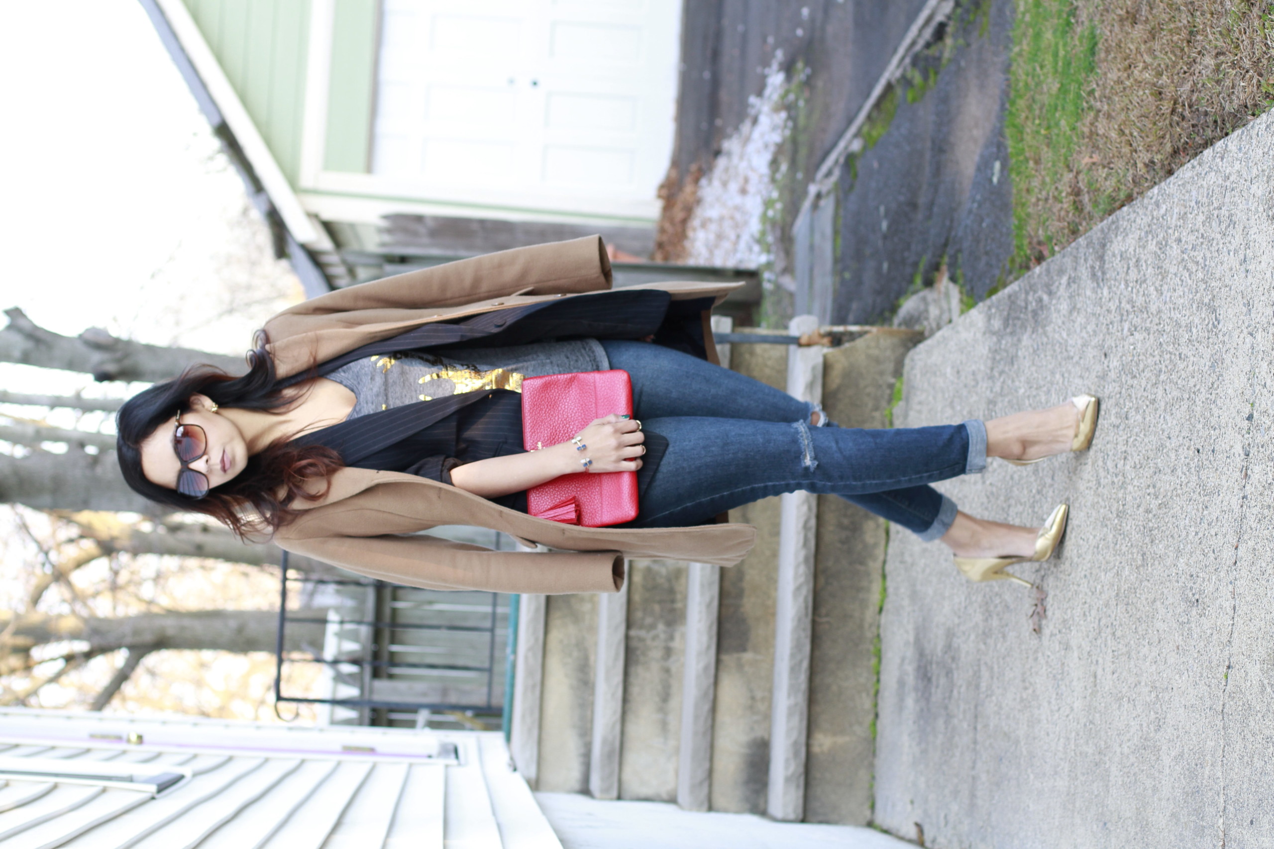 Pinstripe Blazer & Reindeer Tee