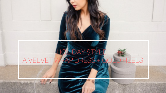 Velvet Wrap Dress + Gold Heels